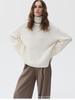 Loose Fit Knit Pullover Sweater High Neck Split Hem Long Sleeve Casual Lightweight Autumn Winter Women