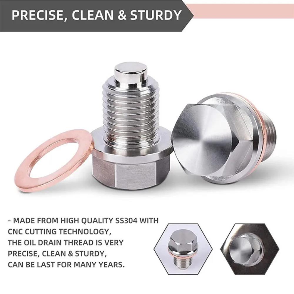 M12 M14 M16 Magnetic Oil Drain Plug Stainless Steel Sump Drain Screw Nut Bolt with Copper Crush Washer auto accessories Oil Drain Plugs 3