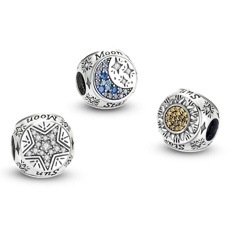 3 Sides Different Patterns Star Moon Sun And Evil Eye Hands Beads Fit Original Pandora Charms Bracelet Diy Copper Beads