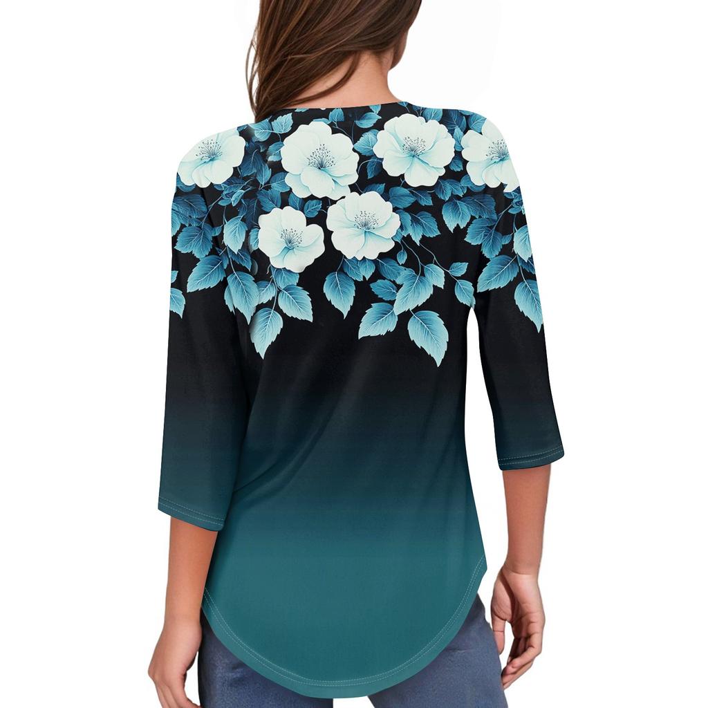 Womens T Shirts 3/4 Sleeve Shirts Color Pullover Summer Spring Tops Blouses
