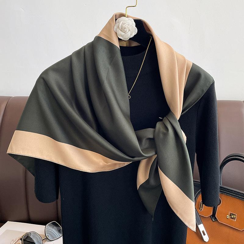 90*90cm Luxuriöser Einfacher Seiden-Quadratschal Hijab Damen Bandana Weiche Schals Halstuch Damen Haarschal Wickel Stirnband