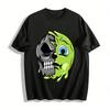 Half Skull Melted Green Face Print Trendy Casual Short Sleeve T-Shirt Pure Cotton T-shirt