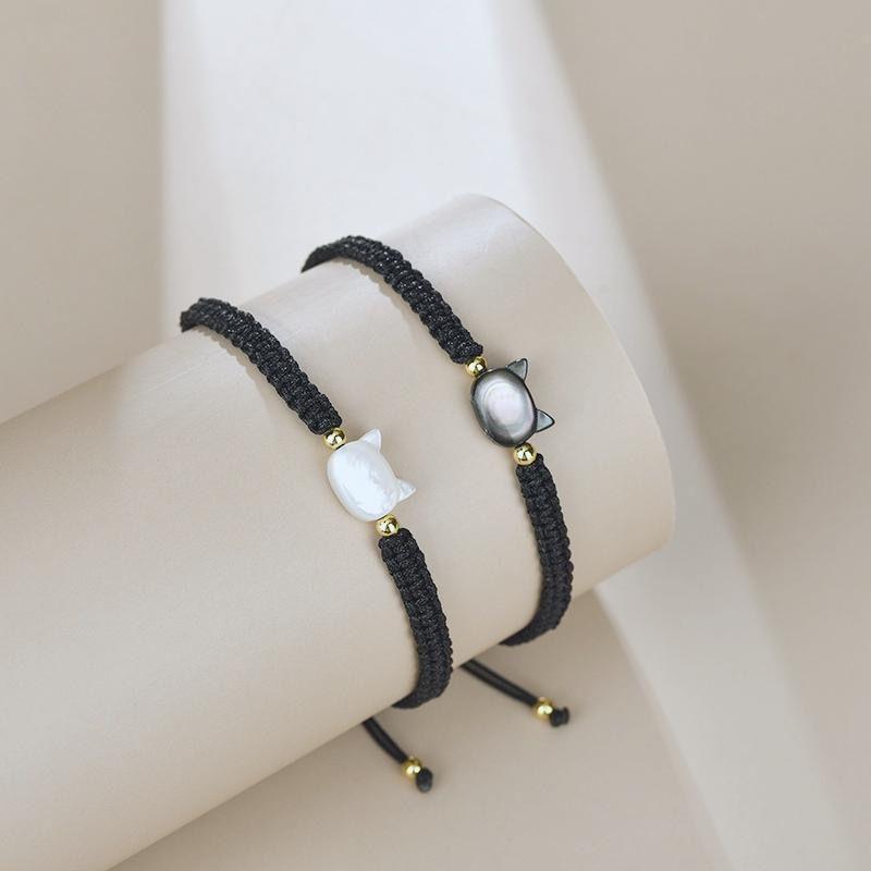 Kuaishou Douyin Stijl Schelp Kat Armband - Handgemaakte Geweven Vriendschapscadeau voor Vriendin of Student