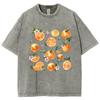 T-shirt Estampa de Frutas Oversized Lavagem Ácida T-shirt Retrô Punk Para Adultos Femininos 100% Algodão Streetwear