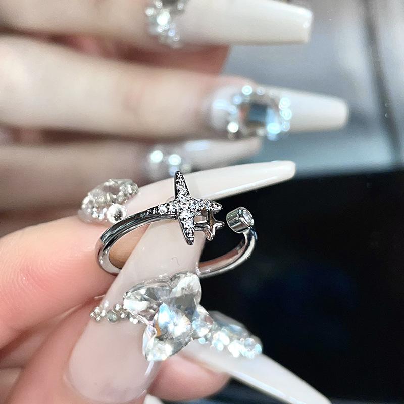 Hvězdné Jiskřivý Diamant Rozbitý Diamantový Prsten Nišový Design Pokročilý Studený Vítr Minimalistický Otevřený Prsten Prsten