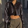 Fashion Street PU Leather Cropped Jacket Women Autumn Fashion Long Sleeve Women's Jackets Tops Winter Black Loose Casual Coats Women Clothing 24805