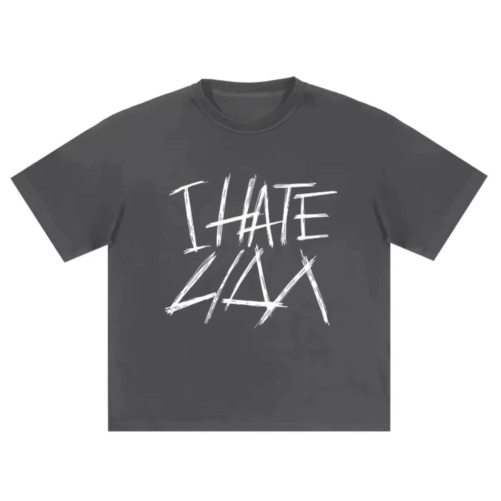 Hip Hop Streetwear Oversized Women Clothing Short Sleeve I Hate Lida Graphic Print Y2k Tops Tee Harajuku Goth Korean Men Tshirt