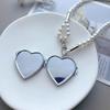 Women Creative Gifts Long Necklace Big Mirror Heart Pendant Pearl Shoudler Chain Personality Jewelry Party Accessories Decor