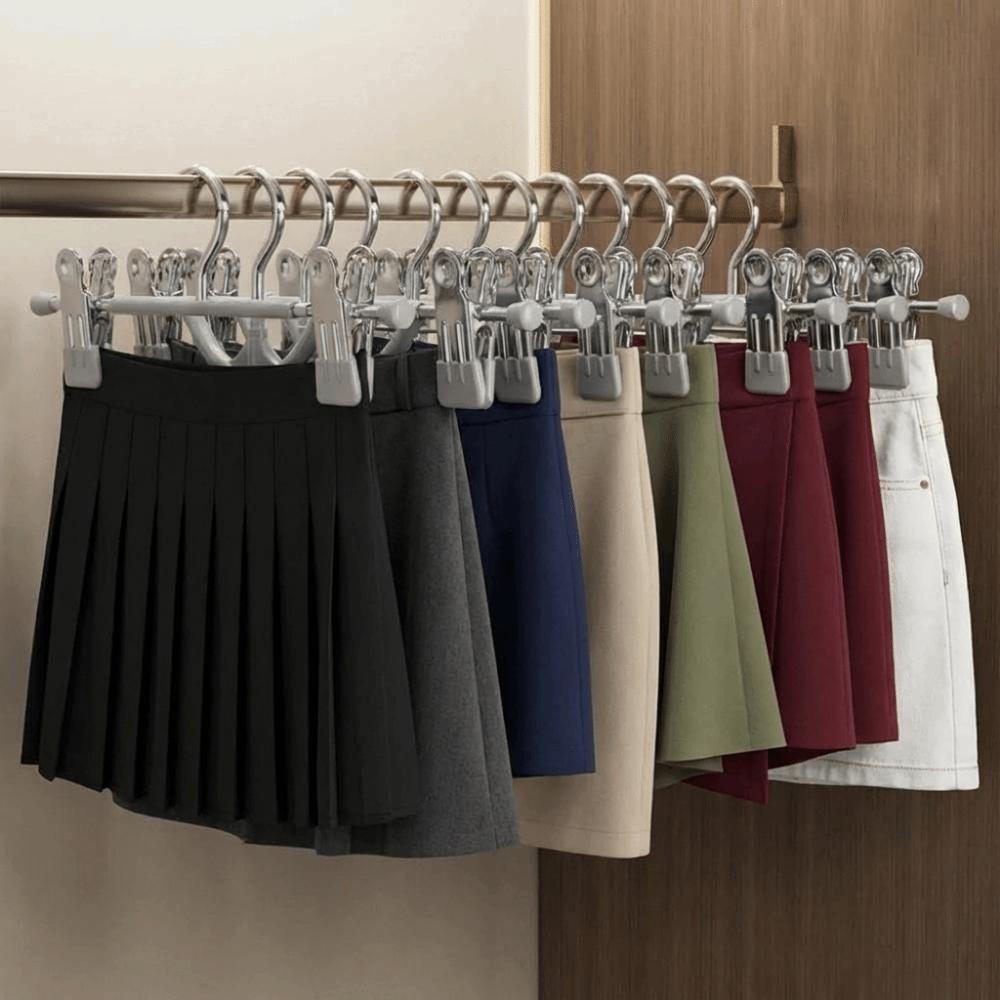 10PCS Stainless Steel Short Neck Trouser Clip Non-slip PVC Dipped Adjustable Trouser Hanger Traceless Windproof Pants Hangers