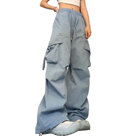 Damesbroek Elastische Taille Verstelbaar Trekkoord Wijde Pijpen Casual Broek Meerdere Zakken Ontwerp Cargo Broek