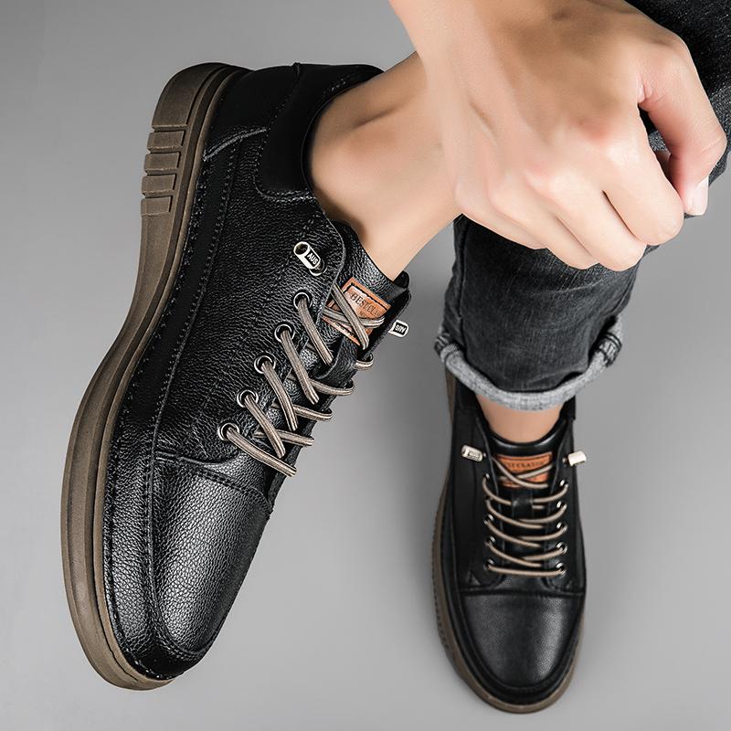 Fashion Outdoor Non-slip Men Handmade Skateboard Footwear Elevator Shoes Fashion Soft Men's Shoes Casual Luxury Leather Lace Up Sneakers