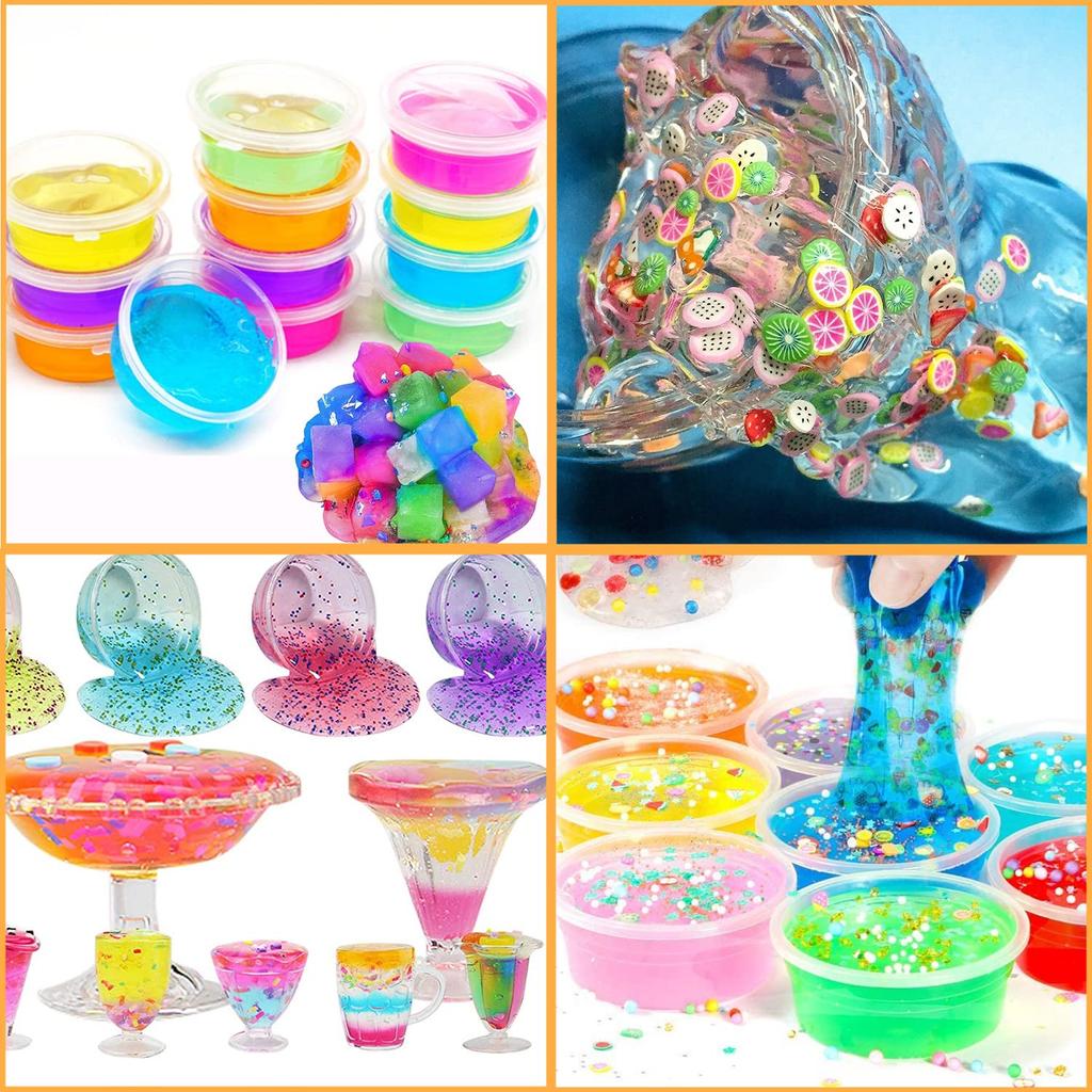 Jecimco Slime Kit Crystal Clay DIY Clay Set Clay Play Toys Handmade Tools Fishbowl Beads Fruit Slices Colorful Foam Confetti Contains 71 Pieces Fluffy