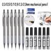 0.3/0.5/0.7/0.9/1.3/2.0mm Metal Mechanical Pencil Set with 3box Leads Refill, Anti Slip Automatic Pencil School Writing Supplies