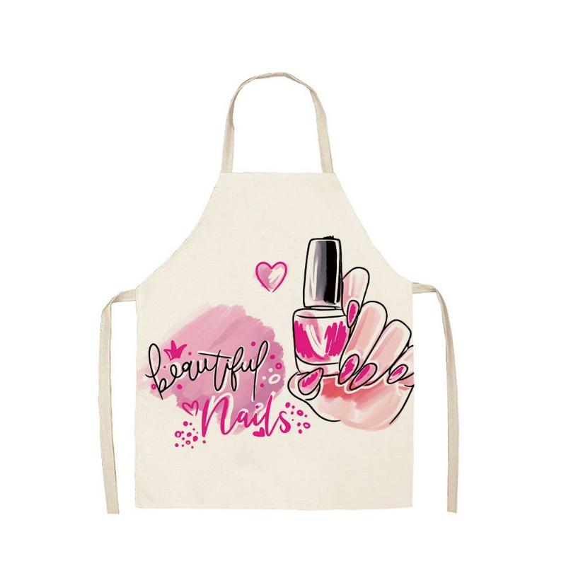 1PC Popular Nail Polish Lipstick Printing Linen Sleeveless Anti-fouling and Oil-proof Apron Fashionable Women's Apron Nail Salon
