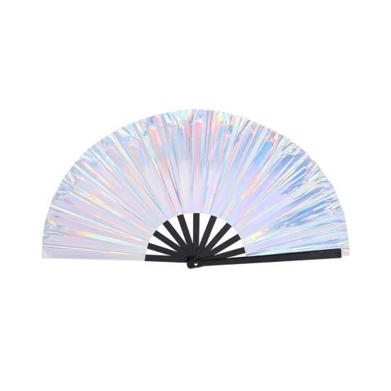 Holographic Folding Fan Large Iridescent Handheld Fan Portable Summer Cooling Fan Decoration Dance Performance Props Party Accessories