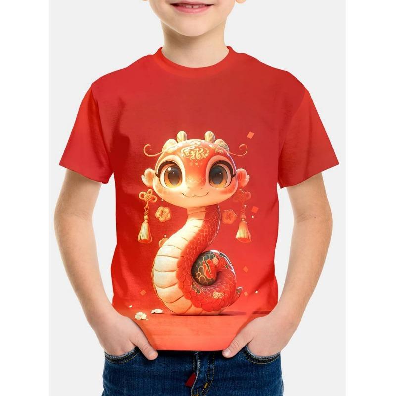 Zvíře Had 3D Tištěná Trička Ležérní a Pohodlná Dětská Chlapecká Trička s Krátkým Rukávem