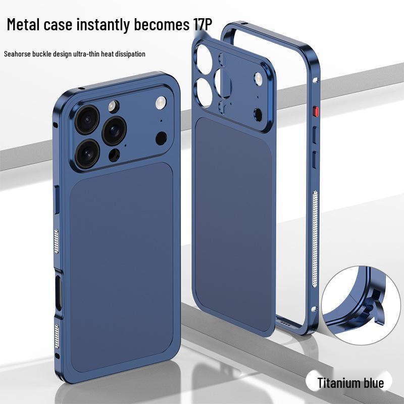 Aluminum Alloy Frame Protective Case for Apple 16 Pro Max with Metal Heat Dissipation Back Sticker