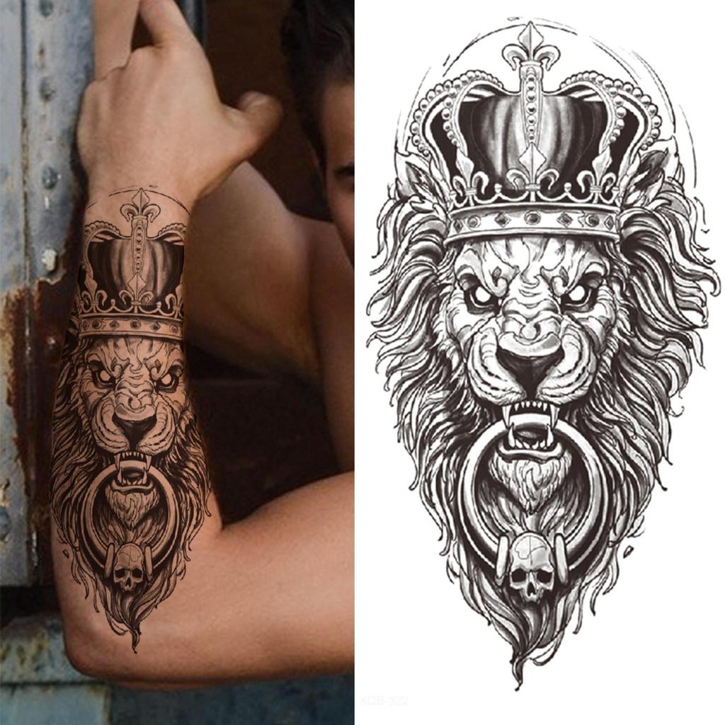 Kryžiaus liūto laikinos tatuiruotės moterims, vyrams, vaikams, suaugusiems, juodos gyvatės dievo tatuiruotės, tikroviškos netikros piktojo demono 3D gėlių tatuiruotės lipdukas