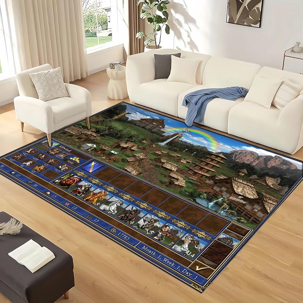 Spiel 9 Fraktionen Rassen Festung Wohnende Kreaturen Heroes of Might and Magic Teppich für Zuhause Schlafzimmer Sofa, Bodenteppich