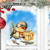 Festive Home Decor Christmas Bird Static Window Sticker, Cute Watercolor Glass Stickers with Pine Branch, PVC Waterproof Film Clings for Holiday