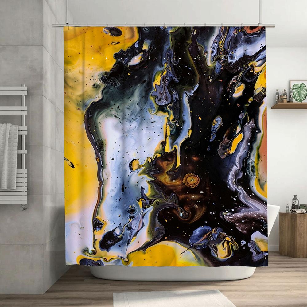 Black and Yellow Abstract Design Shower Curtain Set for Bathroom Decor Modern Colorful Patterns Printed On Waterproof Polyester