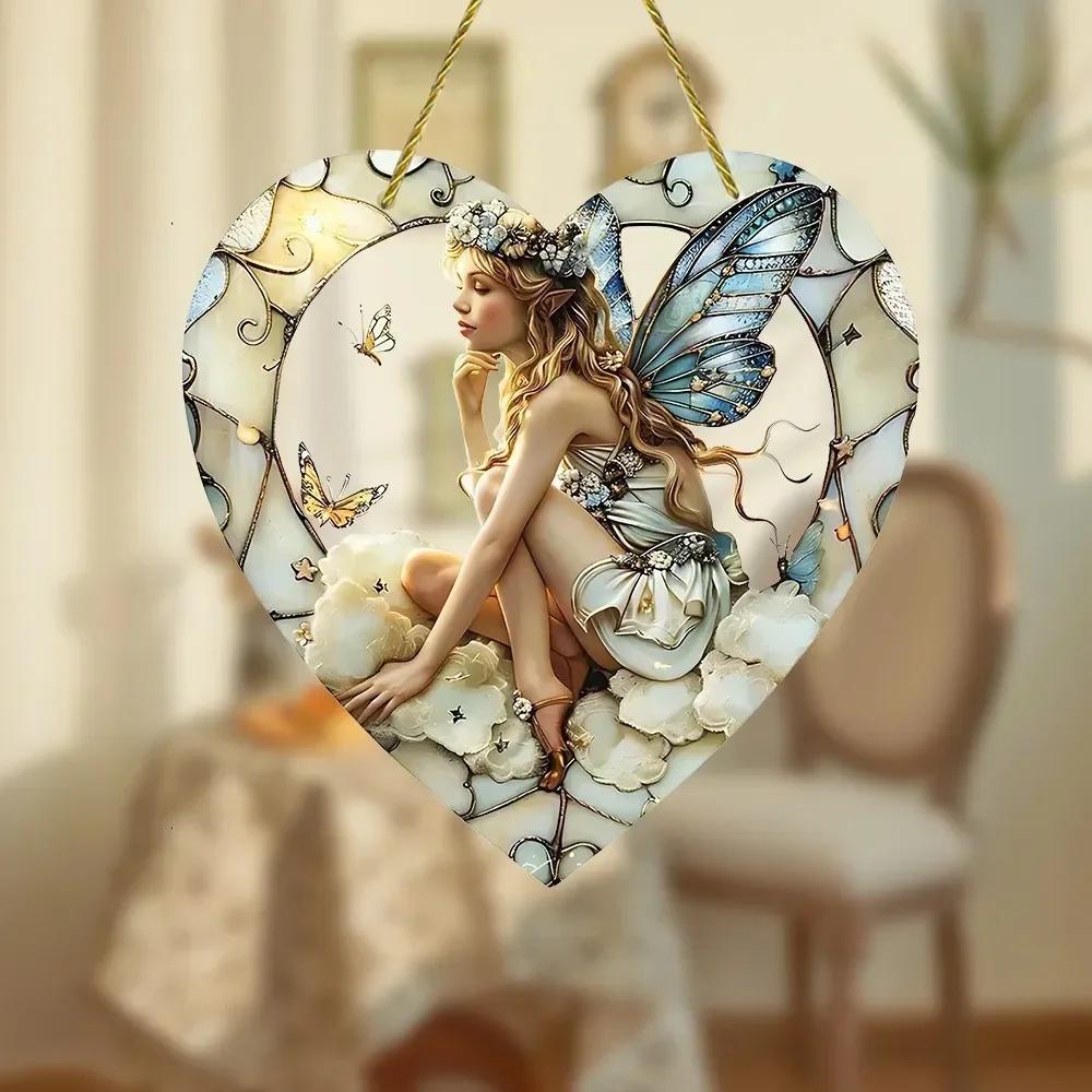 Elf Pendant Magic Fairy Wand Sun Catcher Colorful Heart Acrylic Garden Outdoor Decoration Wall Hanging 1Pc Butterfly