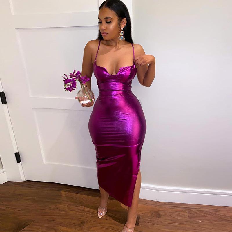 Spring/summer Women's Nightclub Hottie Sexy Low-cut Halter Split Buttock Wrap Dress