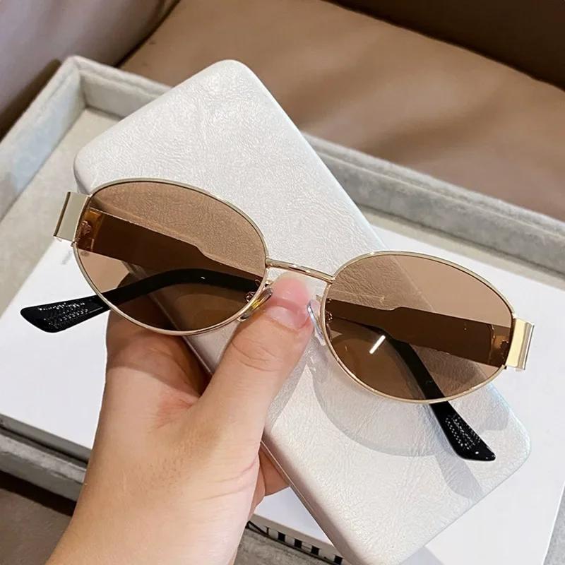 Oval Metal Frame Sunglasses High-End Feel Sun Visors Concave Shaped Glasses Fashion Design Eyeglasses Uv400 Goggles Eyewear