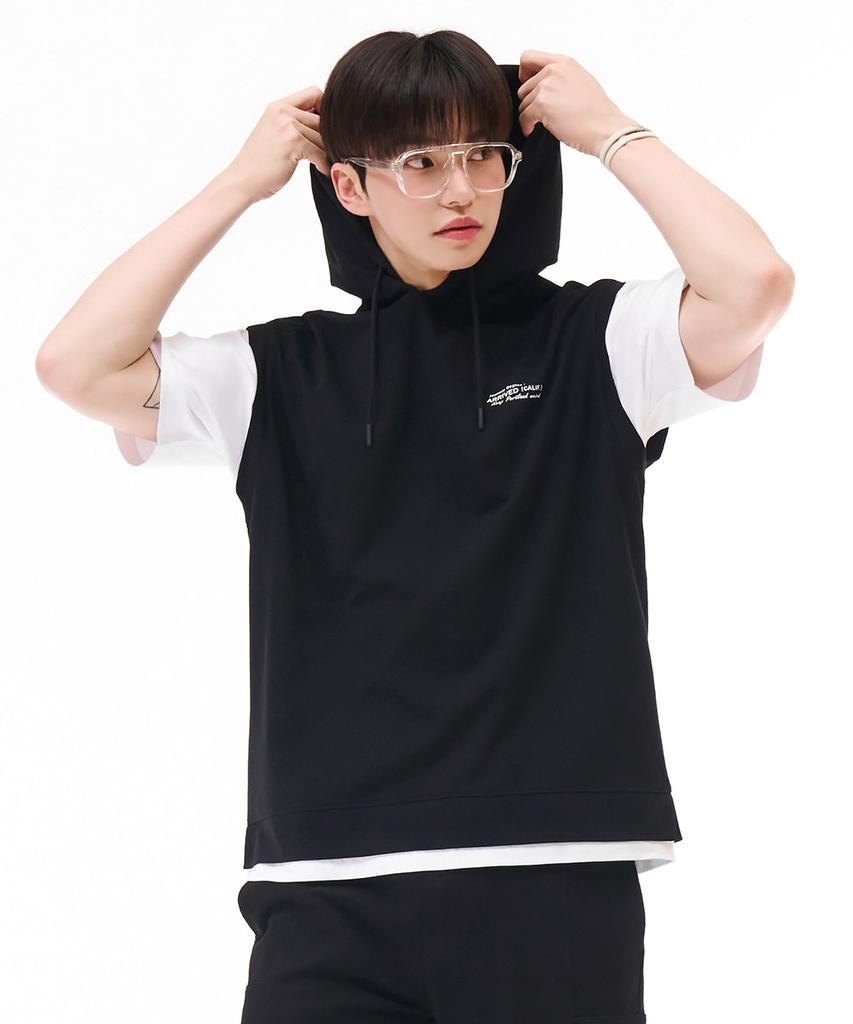 CHASECULT Men'S Layered Short Sleeve Hoodie - Black