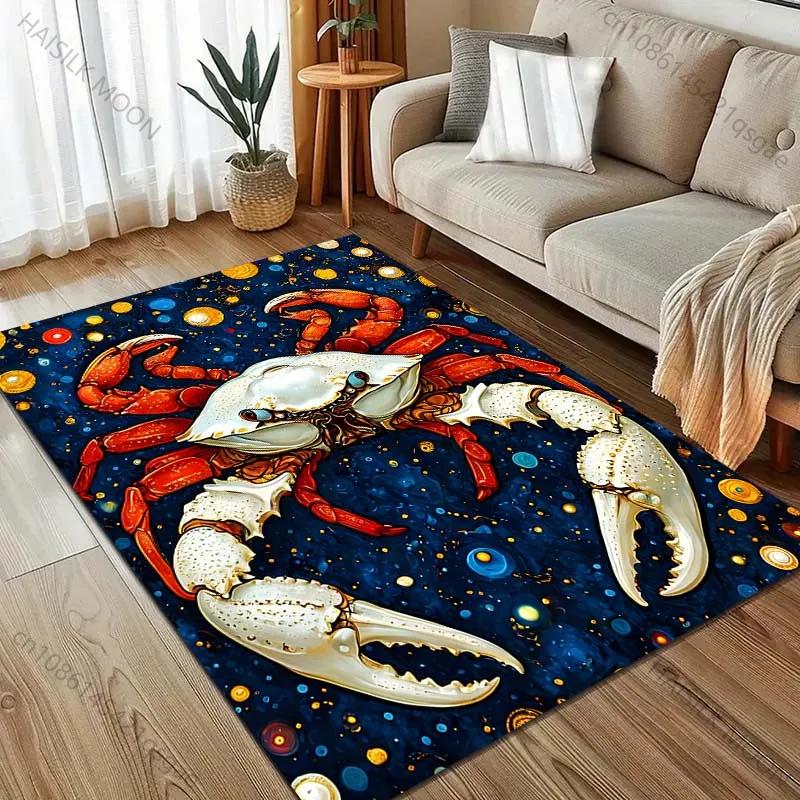 Fantasy Starry Sky Crab Print Cartoon Carpet Kids Play Rug for Playroom, Soft Non-Slip Kids Rug Carpet for Boy Girl Bedroom Gift