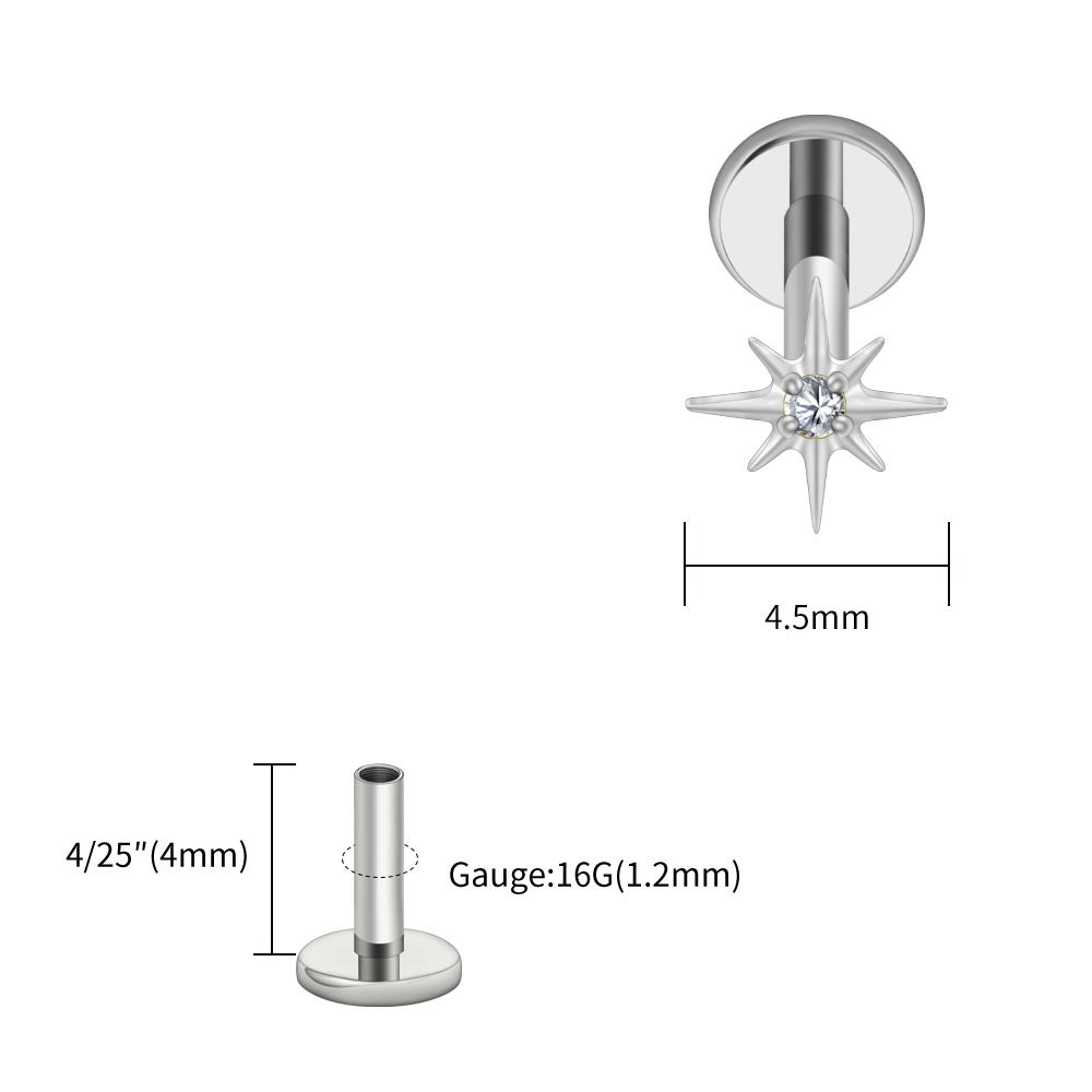 Right Grand ASTM F136 Titanium CZ North Star Flat Back Earring 16G Tiny Starburst Helix Cartilage Stud Earlobe Piercing Jewelry