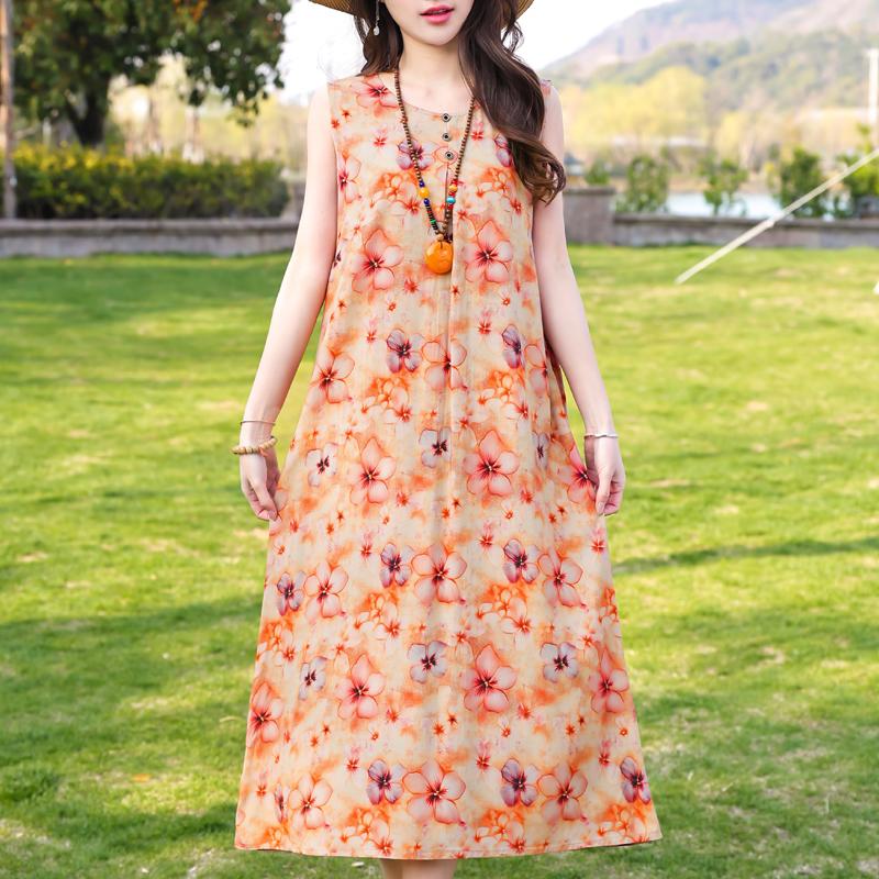 Grote Maten Elegante Jurken voor Vrouwen Losse Zomer Jurk Zonder Mouwen Vrouwen Vintage Kleding