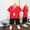 Boys Summer Suit Suit Handsome Children Chinese Style Cotton and Linen Summer Thin Section Baby Hanfu Two-piece Suit