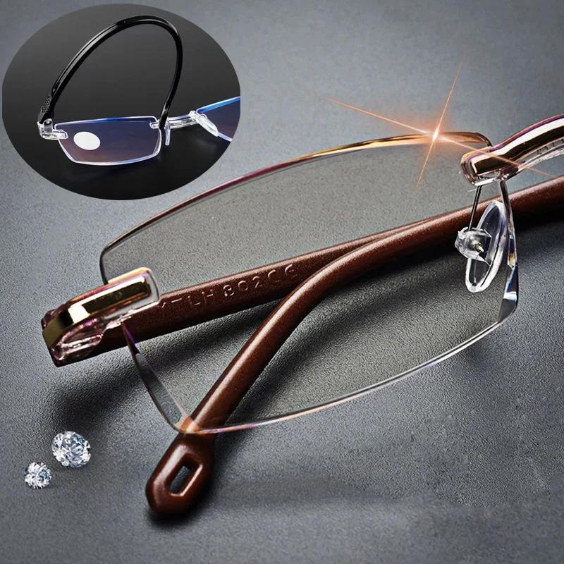 Reading Glasses Men Anti Blue Rays Presbyopia Goggles Women Vintage Rimless Eyewear Diopter +1.0 1.5 2.0 2.5 3.0 3.5 4.0