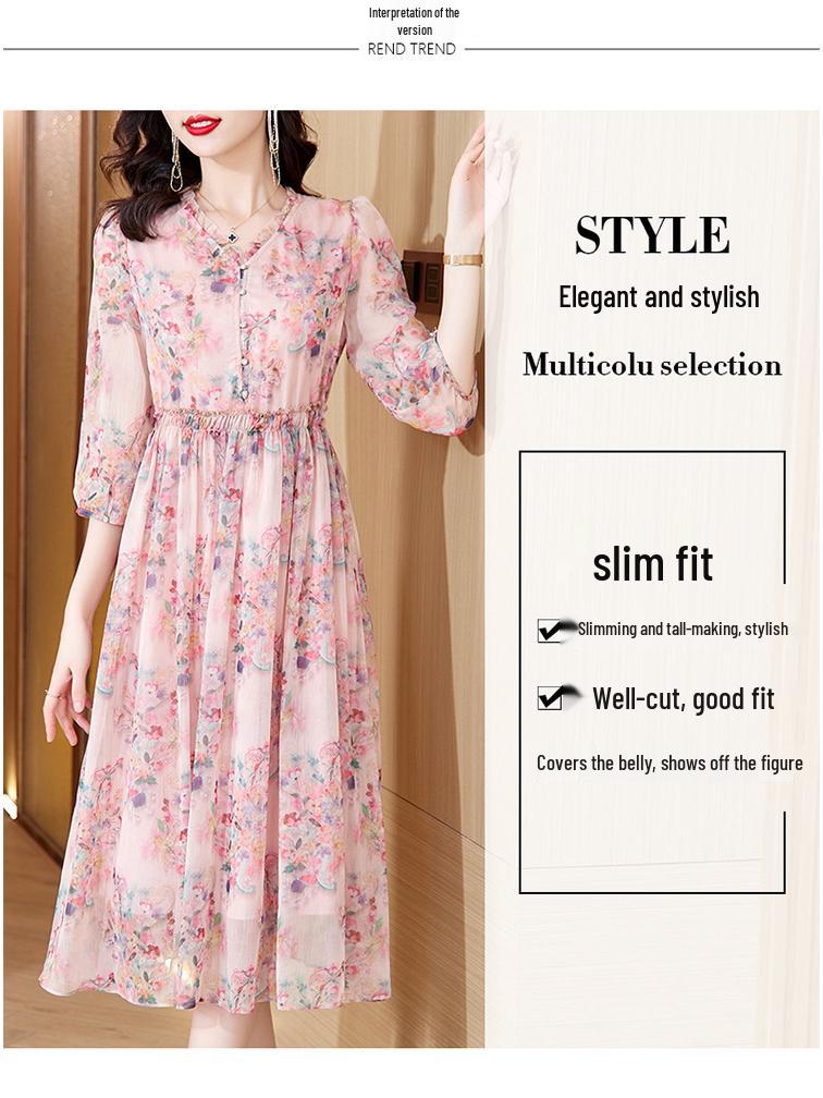 Elegant Floral Silk Summer Dress for Middle-Aged Women - 2026 Beach Vacation Style