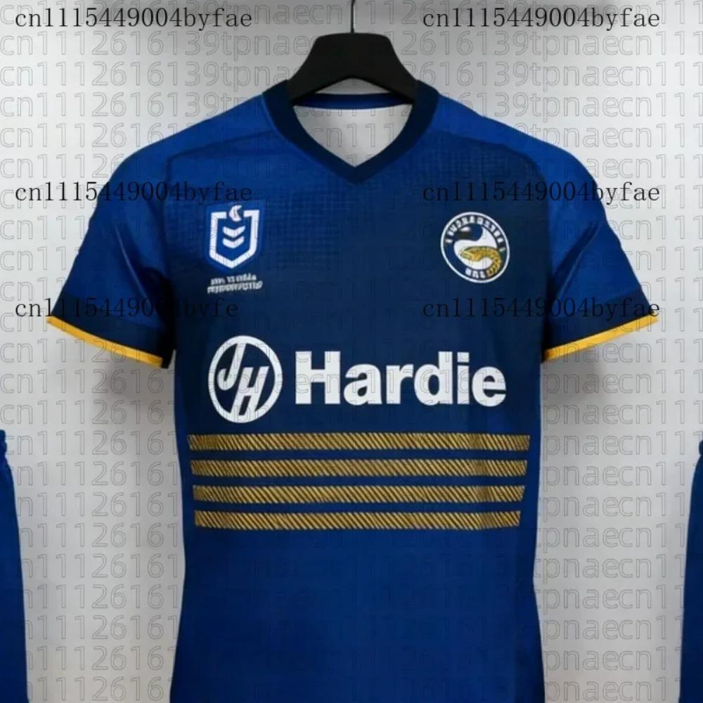 Letošní Parramatta Eels 1947 Heritage Prodyšný tréninkový dres! Modro-žluté propletené pruhy Unisex Rodinná dětská trička Top