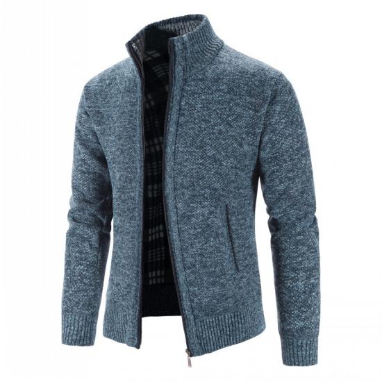 Autumn/Winter New Plush and Thickened Stand Collar Jacket Jacket Half High Neck Knitted Cardigan Sweater for Men