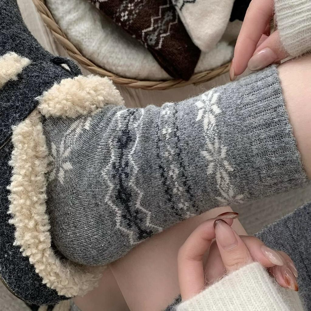 Birkenstock Stack Socks Mid-Leg Snowflake Winter Warm Wool Socks Thickened With Vintage Kids