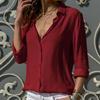 Camicetta in chiffon abbottonata tinta unita da donna primavera autunno Top casual a maniche lunghe taglie forti