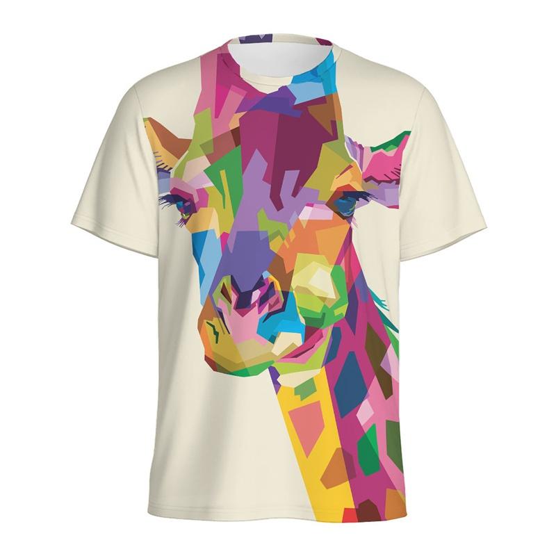 Fashion Giraffe Pattern Short-sleeve T-shirt Round Neck Casual Daily Top Comfortable Summer Trendy Clothing