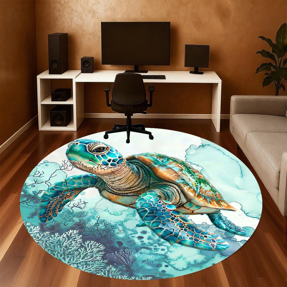 1PC Turtle Sea Office Round Area Rug, Under Office Chairs Bedroom Living Room Home Decor, Carpet for Office -1110028