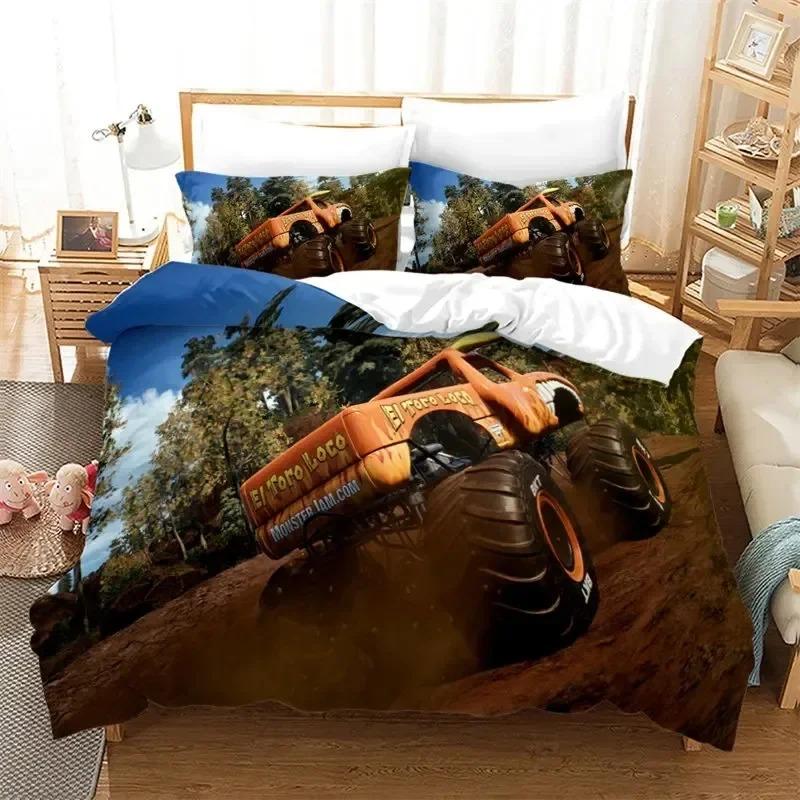Cartoon Monster Truck Cool Vehicle Off Road Vehicle Bedding Collection Boys Girls Twin Queen Size Duvet Cover Pillowcase Bed Kids Adult