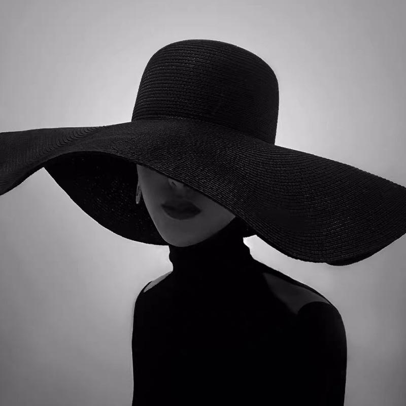 Super Large Brim Hat Women'S Sun Protection Beach Straw Hat Travel Sun Hat Seaside Summer Large Brim 20Cm