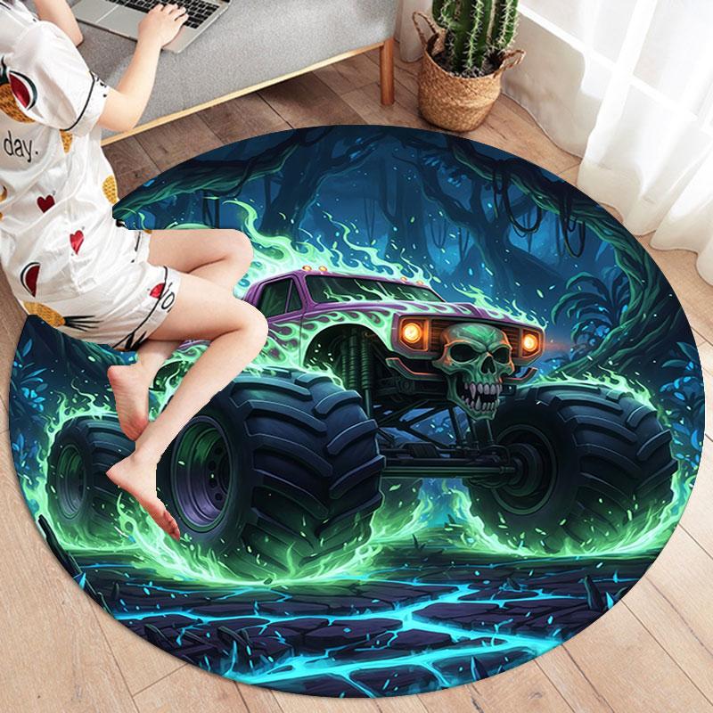 BadBeastTruck Round Area Rug,Carpet Rug for Living Room Bedroom Sofa Playroom Decor,Non Slip Floor Mat