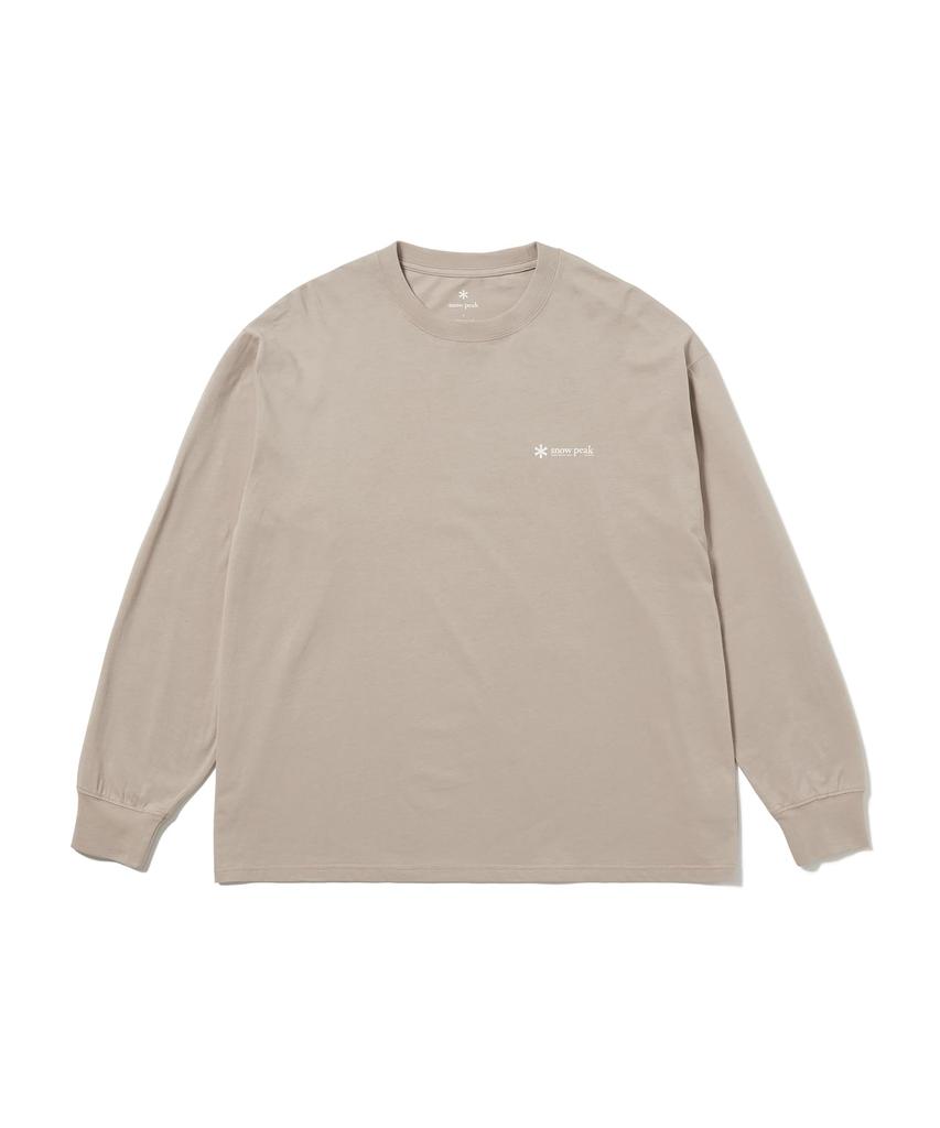 Snow Peak Soft Cotton Relaxed Logo Long Sleeve T-Shirt TS-25AU010, Greige, Size M. Unisex Relaxed-fit Tee In Soft Cotton with Logo Print.