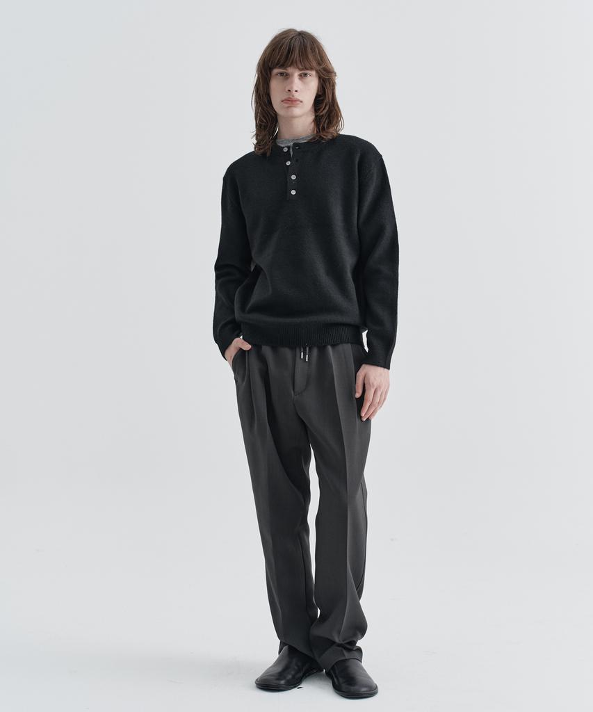 EZIO Henley Neck Wool Blend Knitwear_Black