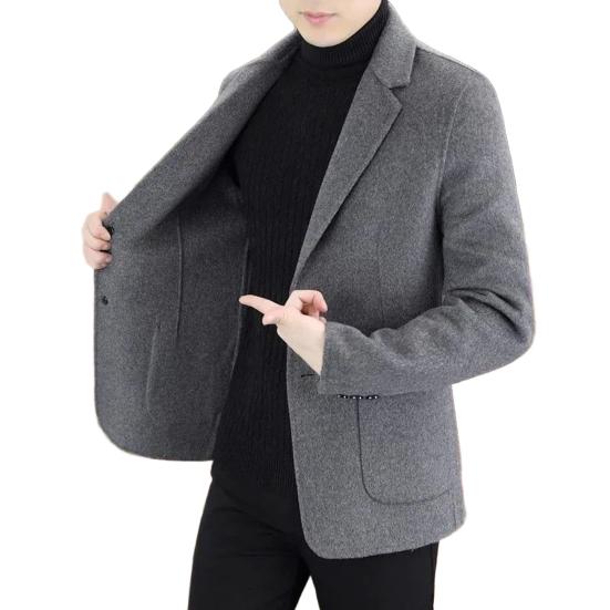 Herren Wollmantel Revers Langarm Einreiher Jacke Mantel mit Taschen Einfarbig
