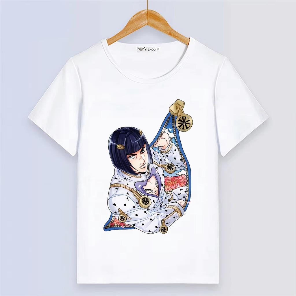 Anime JoJos Bizarre Adventure Summer Short Sleeve Cartoon Print White Modal Women And Men T-Shirt