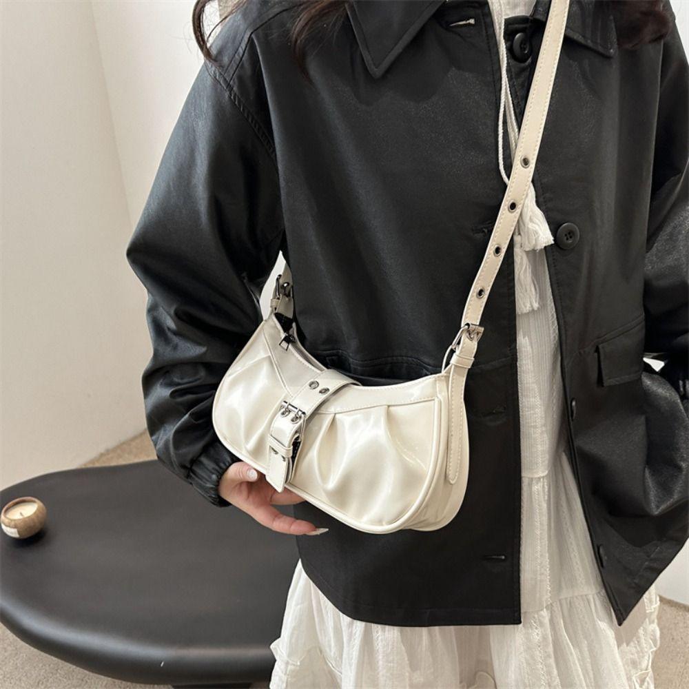 Vintage Y2k Shoulder Bag Pu Leather Spicy Girl Handbag Casual Buckle Armpit Bag Women