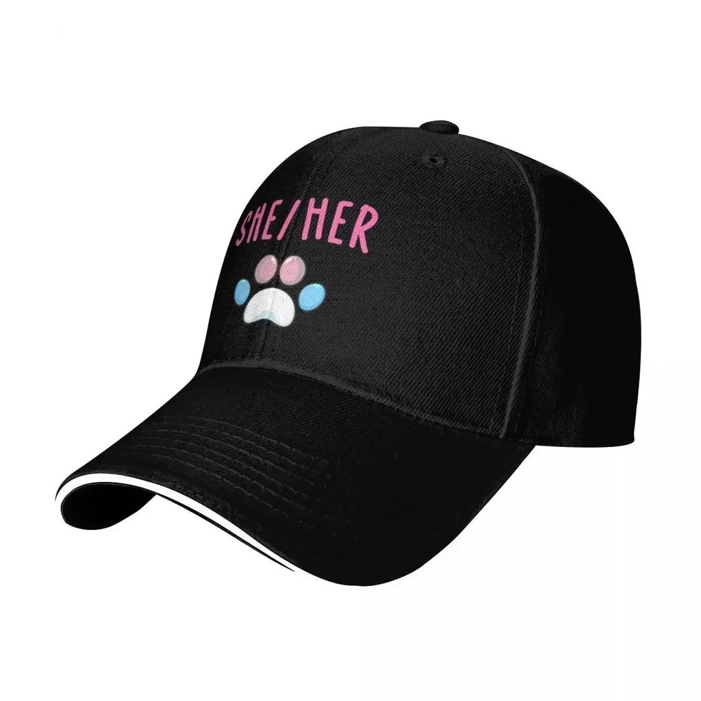 SheHer Pronouns Trans Pawprint Baseball Cap Winter hat Luxury Hat Womens Unisexs